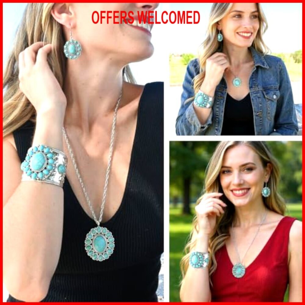 Howlite Gemstone Jewelry Set with Lobster Clasp and Adjustable Bracelet - Picture 2 of 7